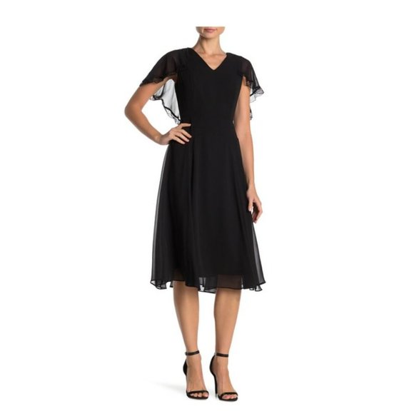 Nanette Lepore Cape Sleeve w Lace Chiffon Dress 6 - Picture 2 of 12